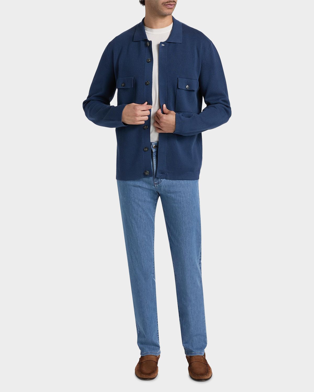 Canali Men 's Cotton Knit Concealed-Placket Overshirt | Thumbnail 7 Canali Men 's Cotton Knit Concealed-Placket Overshirt | Thumbnail 7