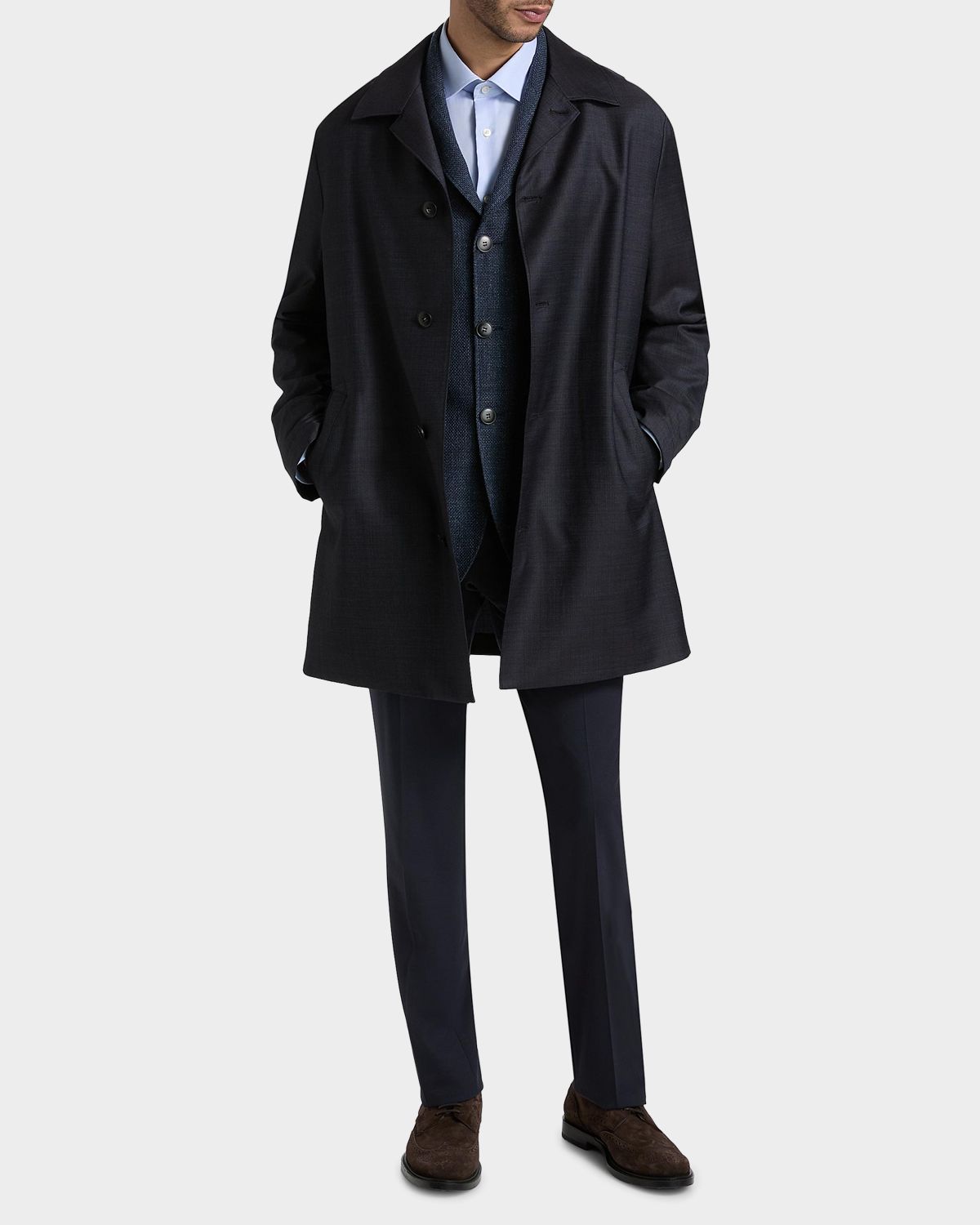 Canali Men 's Wool Denim-Textured Overcoat | Thumbnail 7 Canali Men 's Wool Denim-Textured Overcoat | Thumbnail 7