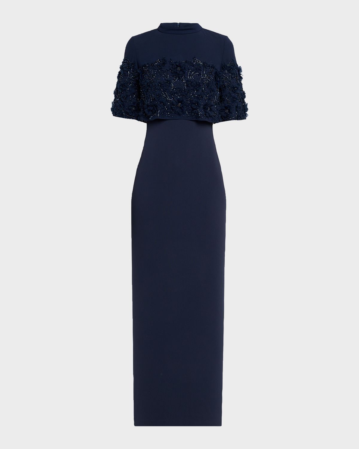 Badgley Mischka Layered Floral Applique Column Gown | Image 1 Badgley Mischka Layered Floral Applique Column Gown | Image 1