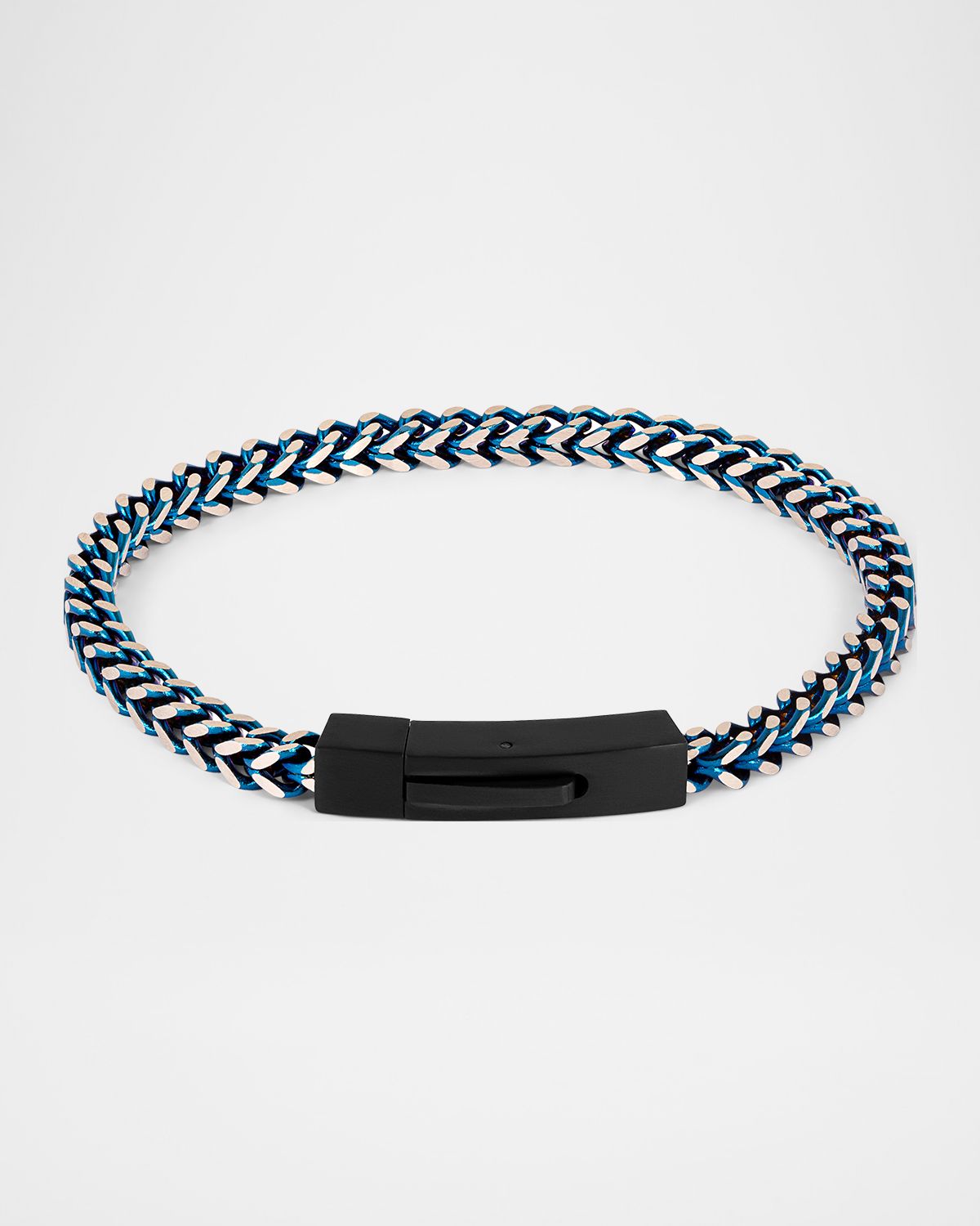 Tateossian Men 's Chevron Click Bracelet In Matte Blue Black