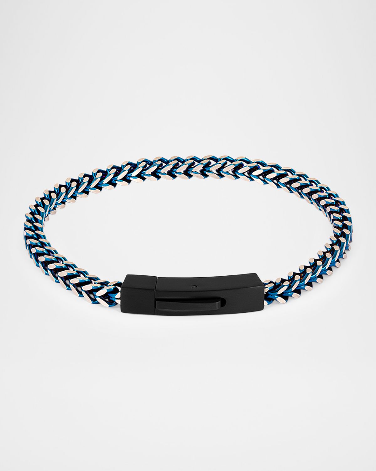 Tateossian Men 's Chevron Click Bracelet In Matte Blue Black