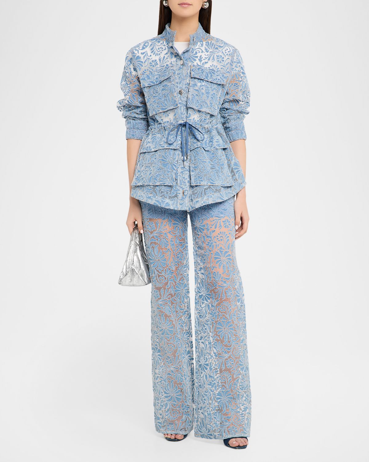 Veronica Beard Lane Sheer Floral Denim Jacket