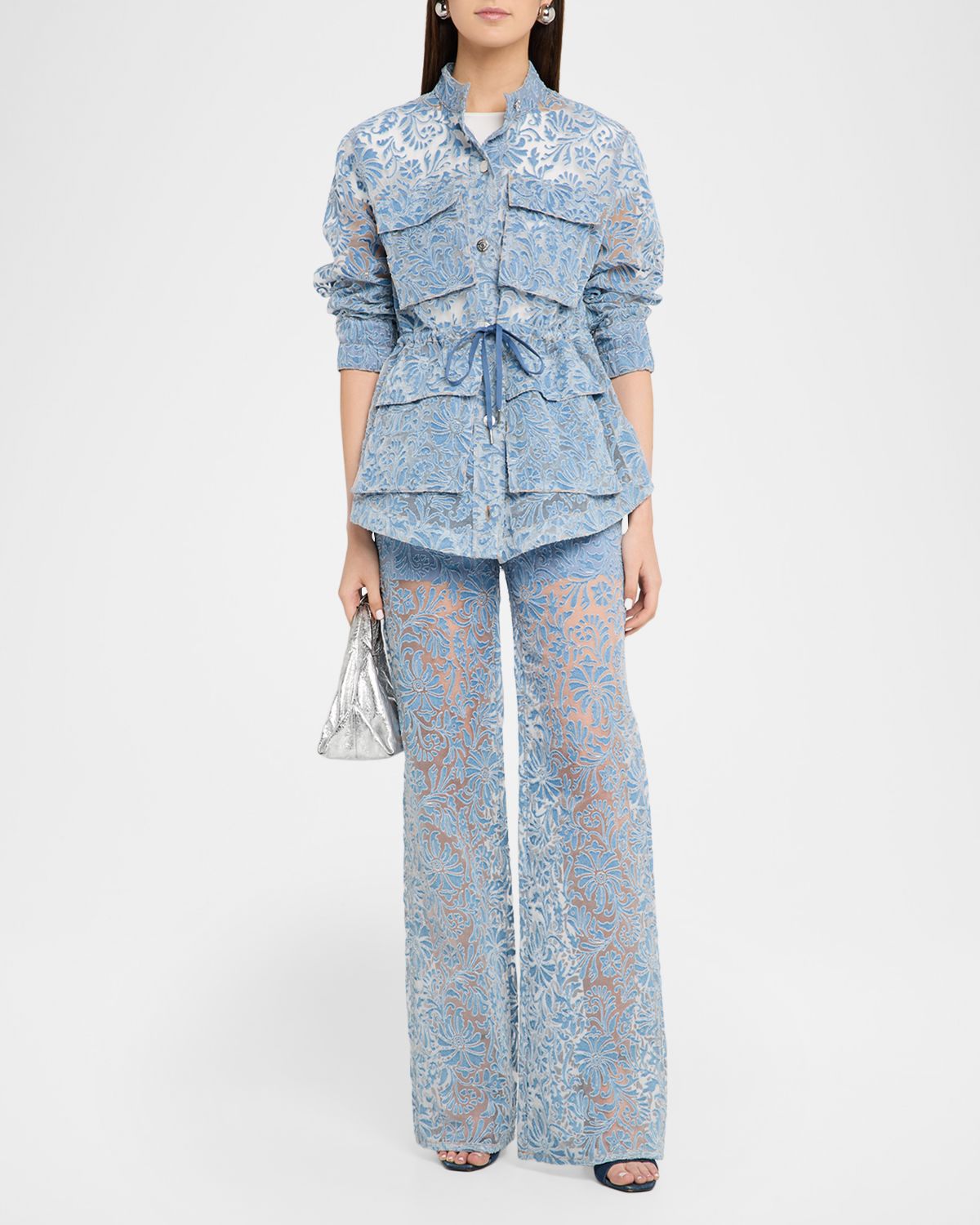Veronica Beard Taylor Sheer Floral Wide-Leg Jeans