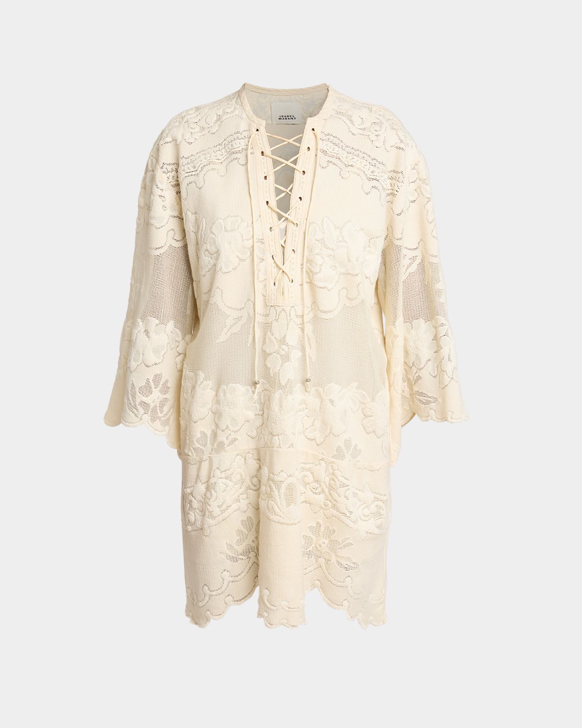 Isabel Marant Solara Floral Jacquard Lace-Up Mini Caftan Dress