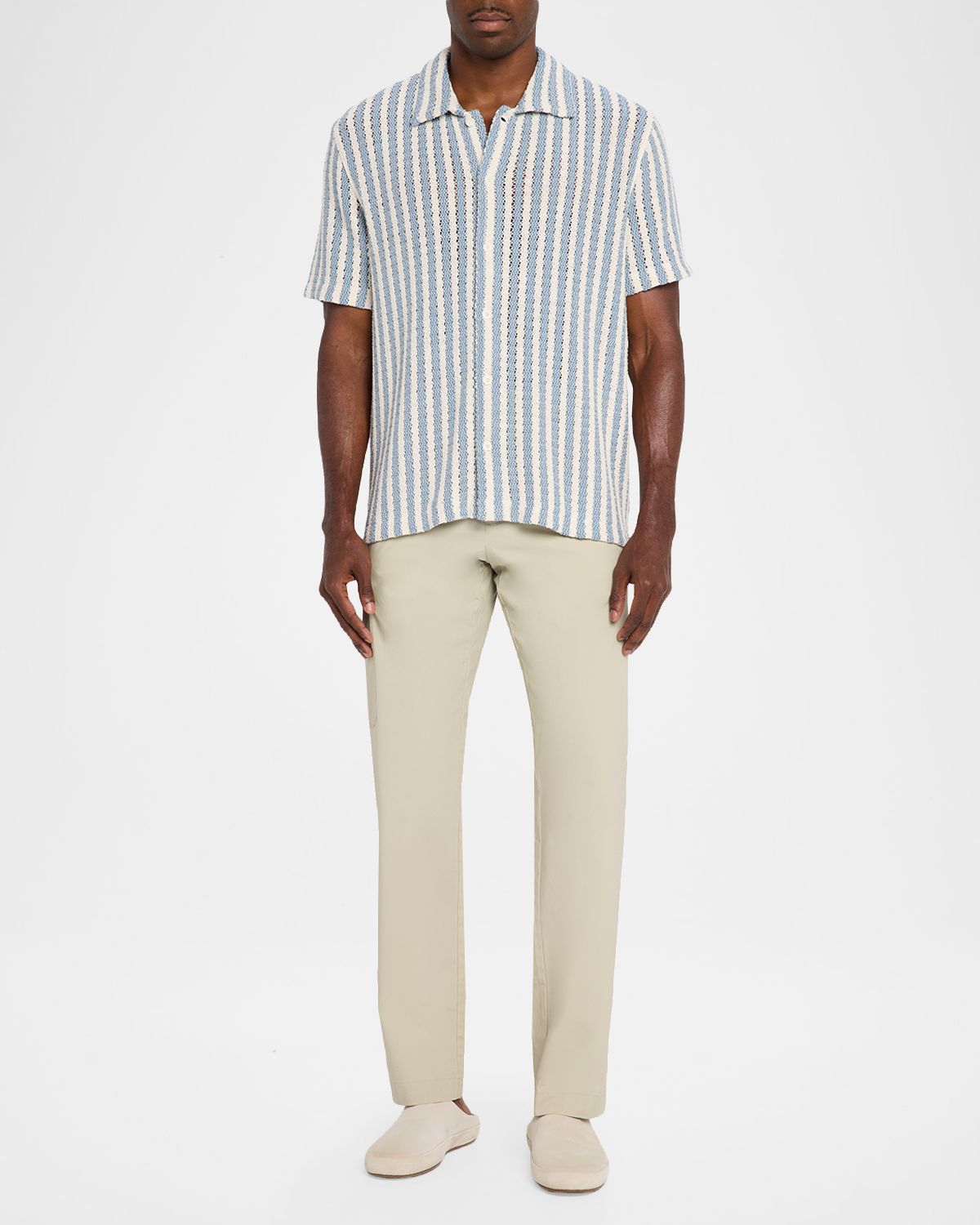 Vince Men 's Beach Stripe Open Knit Short-Sleeve Shirt | Thumbnail 2 Vince Men 's Beach Stripe Open Knit Short-Sleeve Shirt | Thumbnail 2
