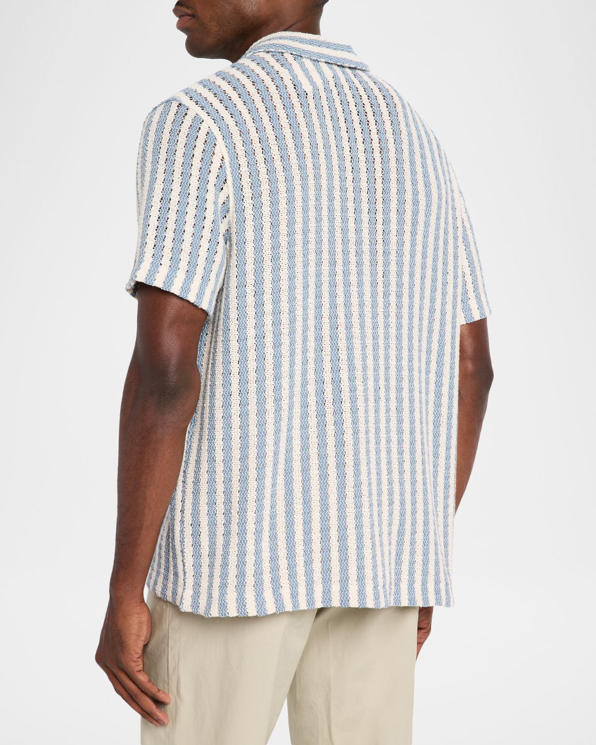 Vince Men 's Beach Stripe Open Knit Short-Sleeve Shirt | Thumbnail 3 Vince Men 's Beach Stripe Open Knit Short-Sleeve Shirt | Thumbnail 3