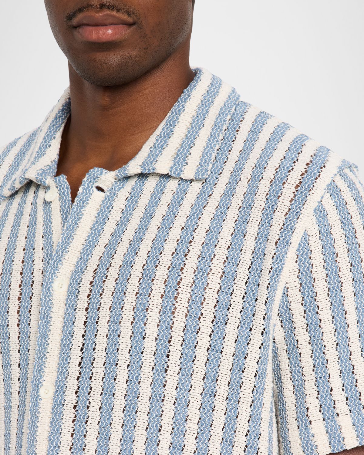 Vince Men 's Beach Stripe Open Knit Short-Sleeve Shirt | Thumbnail 5 Vince Men 's Beach Stripe Open Knit Short-Sleeve Shirt | Thumbnail 5