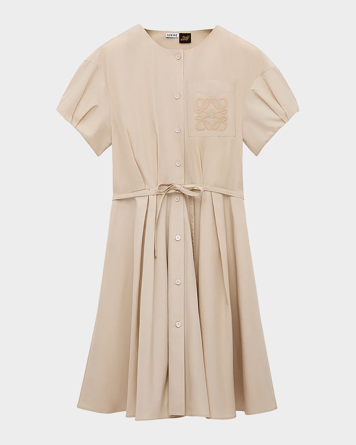 Loewe x Paula 's Ibiza Anagram Puff-Sleeve Pleated Mini Shirtdress
