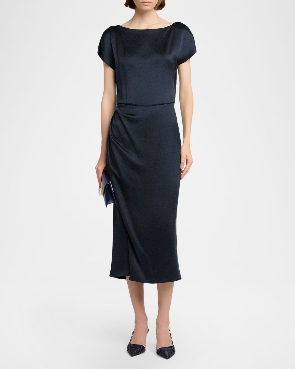Giorgio Armani Cap-Sleeve Draped Satin Midi Dress | Thumbnail 5