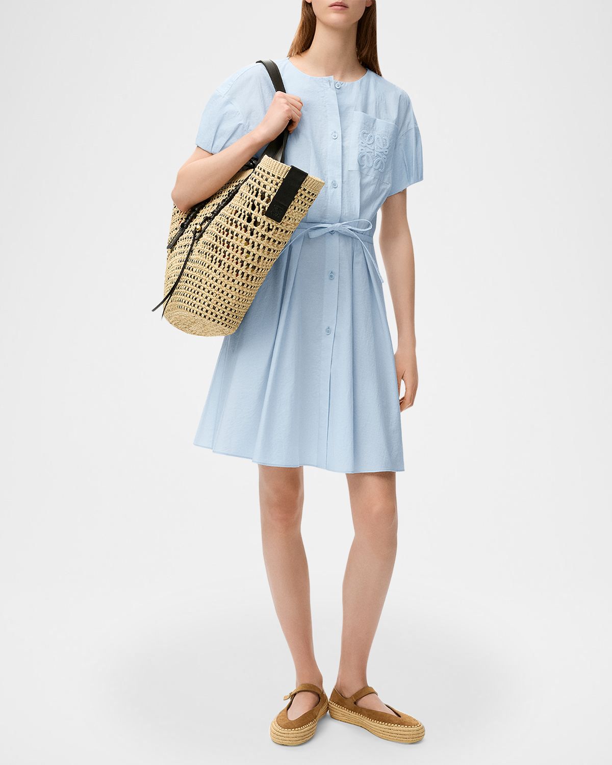 Loewe x Paula 's Ibiza Puff-Sleeve Pleated Shirtdress