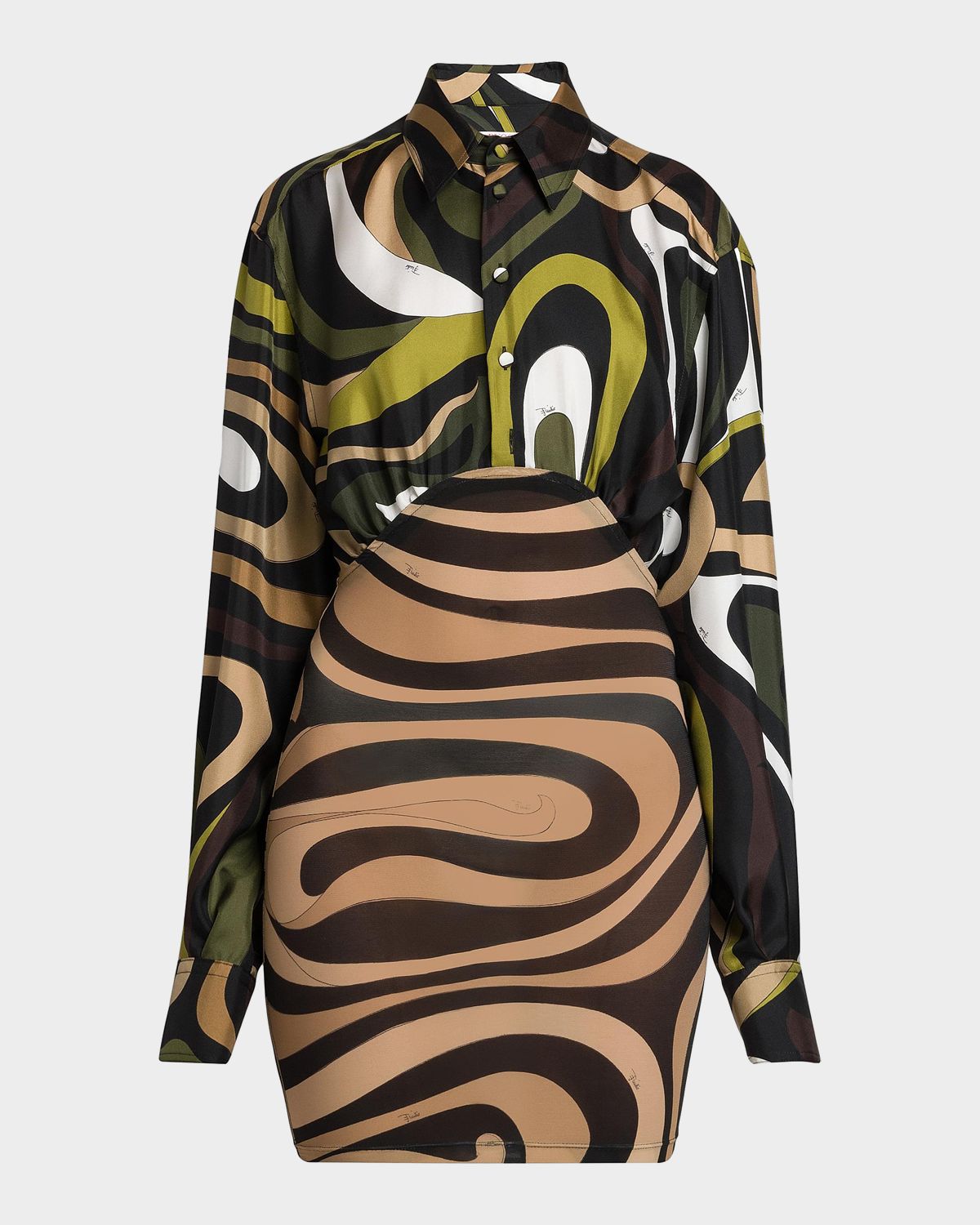 Pucci Abstract-Print Silk Mini Shirtdress