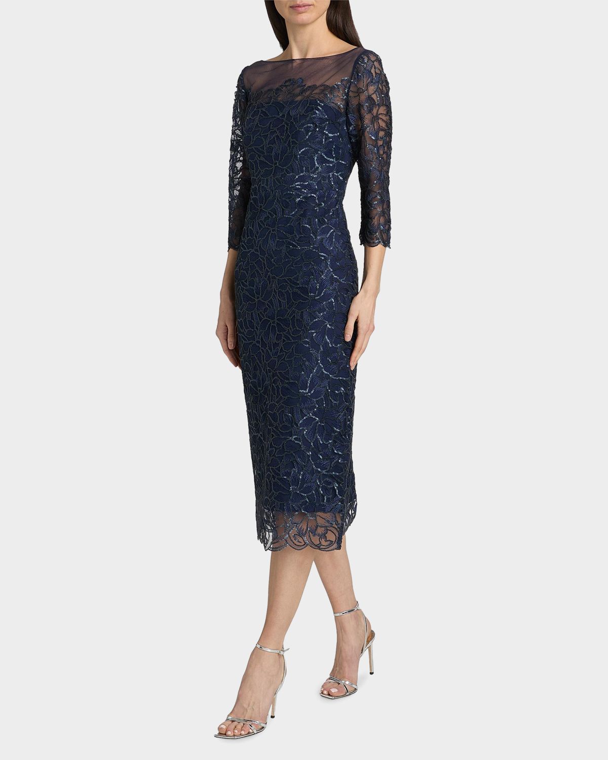 Theia Marbella Beaded Midi-Dress