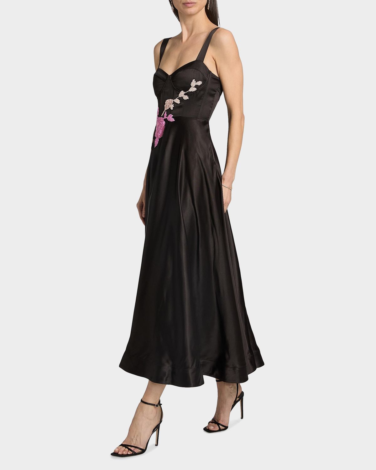 As It May Satin Embroidered Floral Cocktail Dress