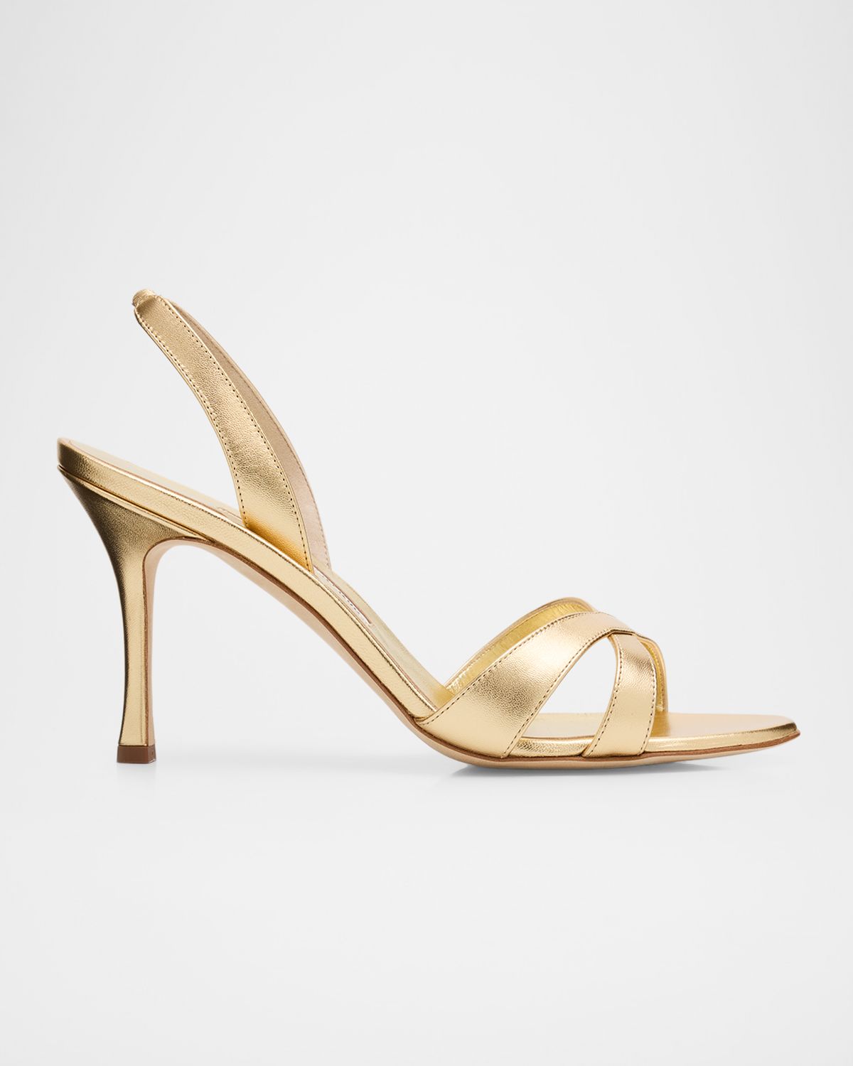 Manolo Blahnik 90mm Callasi Metallic Leather Slingback Sandals