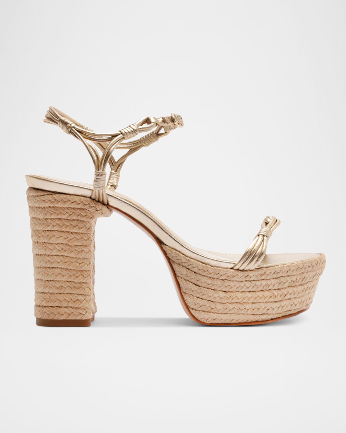 Schutz 0mm Nara Metallic Leather Espadrille Platform Sandals