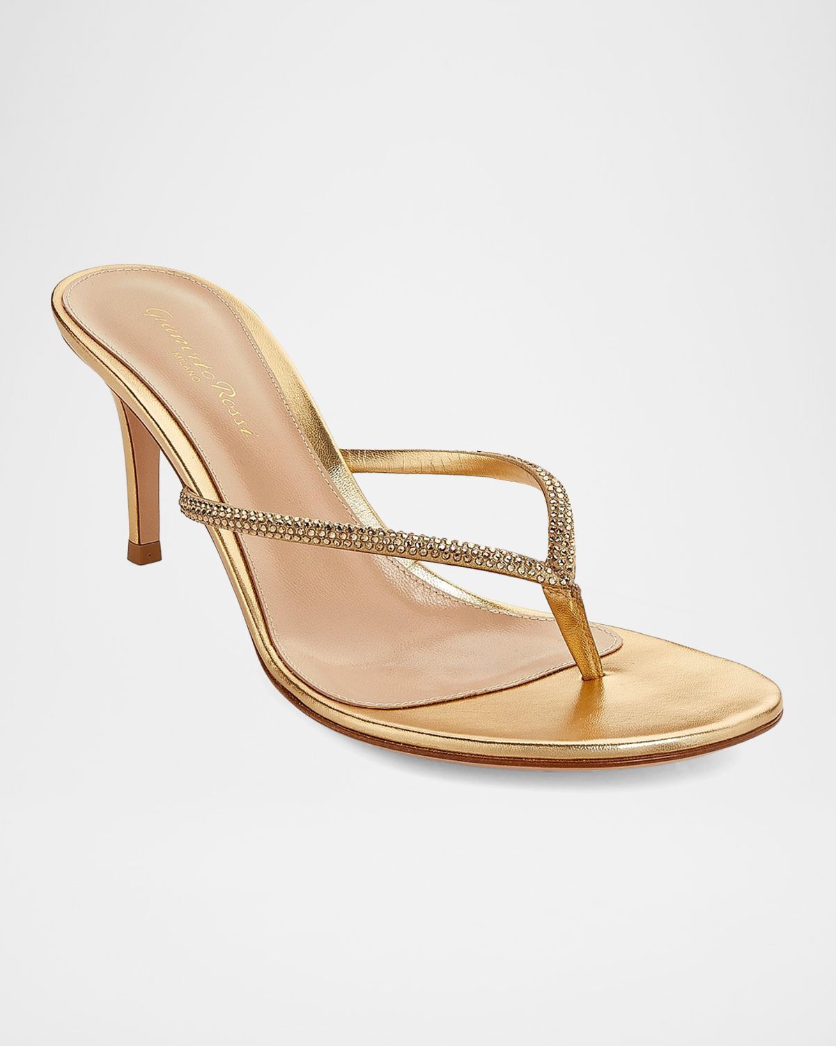 Gianvito Rossi India 70MM Rhinestone-Embellished Metallic Leather Sandals - Women's Shoes