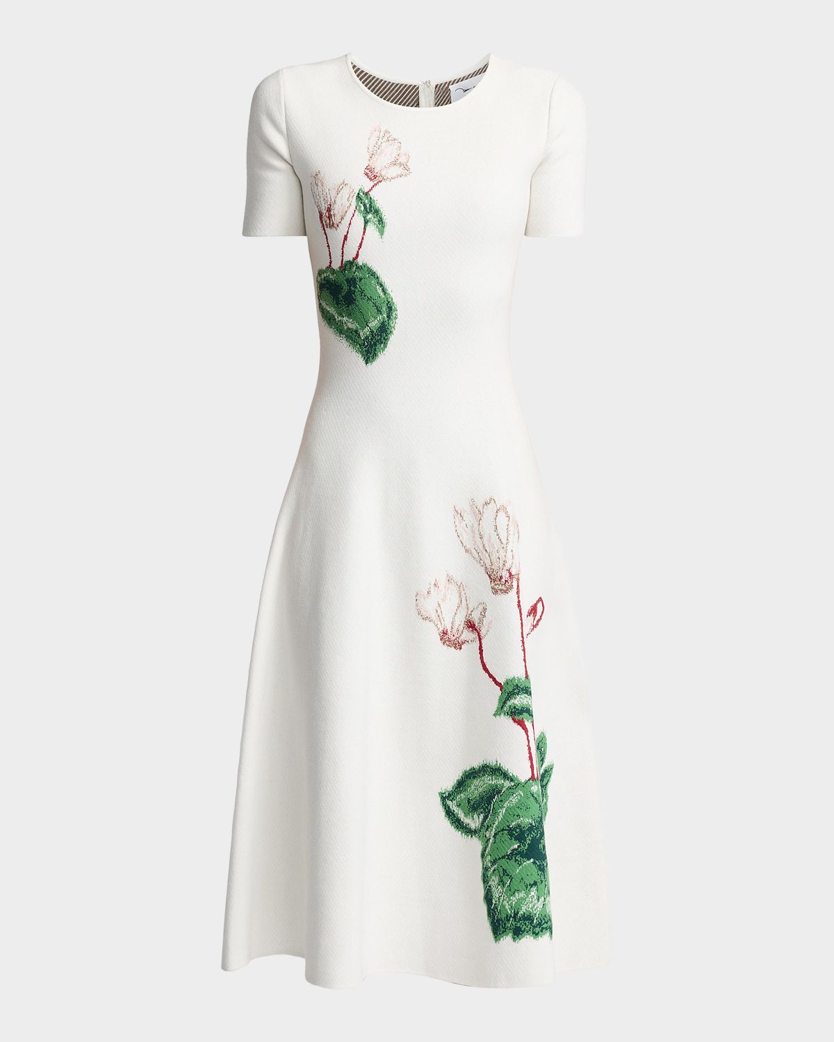 Oscar de la Renta Cyclamen Short-Sleeve Fit & Flare Dress