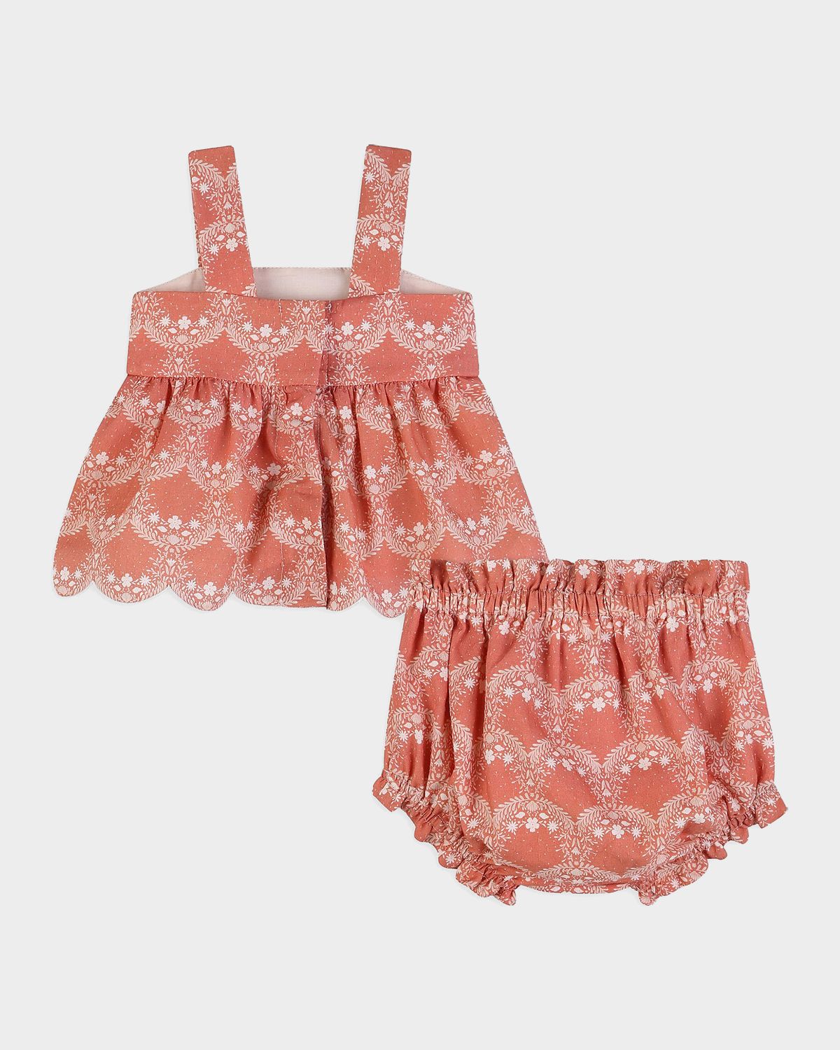 Chloe Girl 's Scalloped Floral Blouse & Bloomers Set, Size 3M-18M