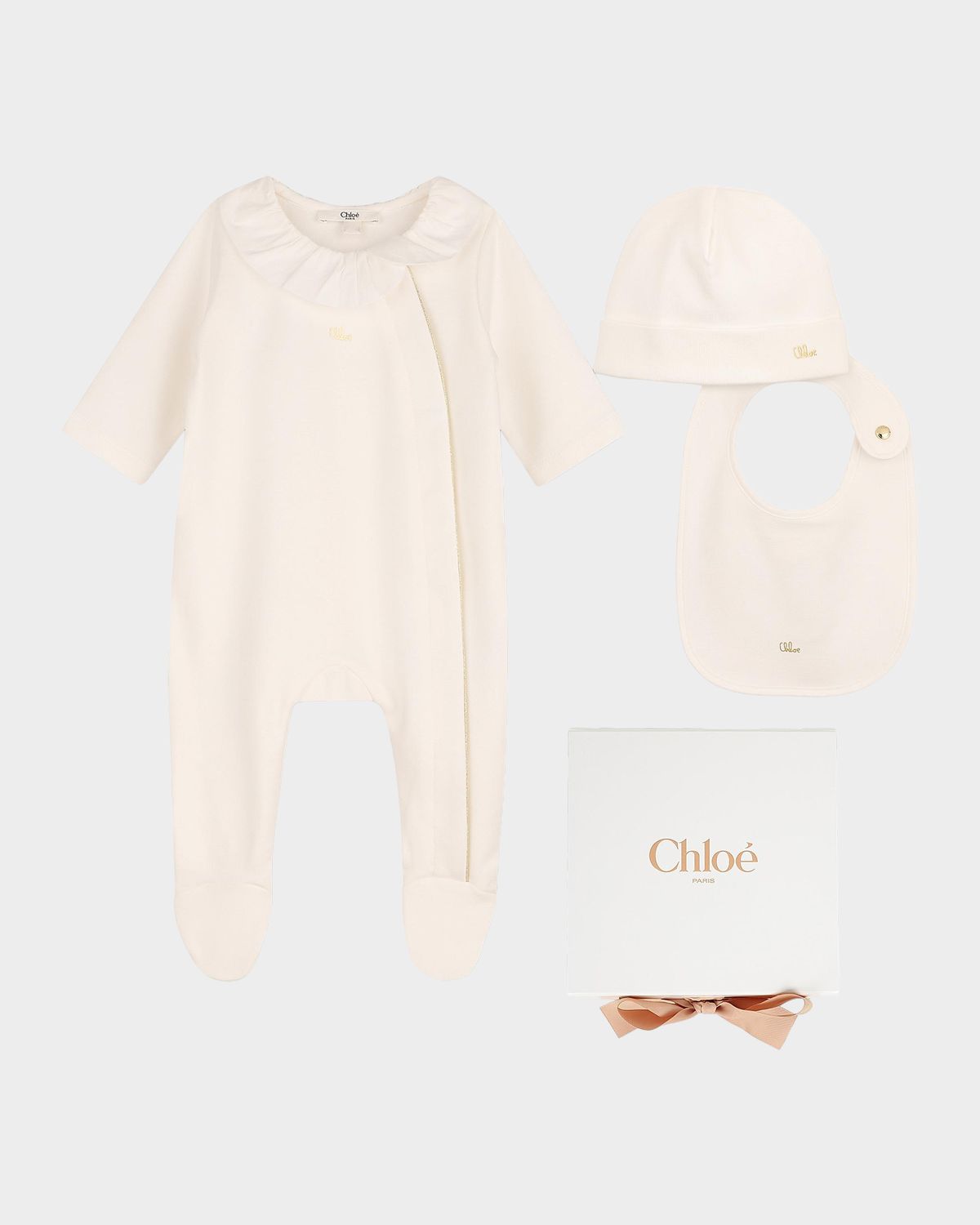 Chloe Girl 's Cotton Pyjamas, Bib, & Hat Set, 1M-9M