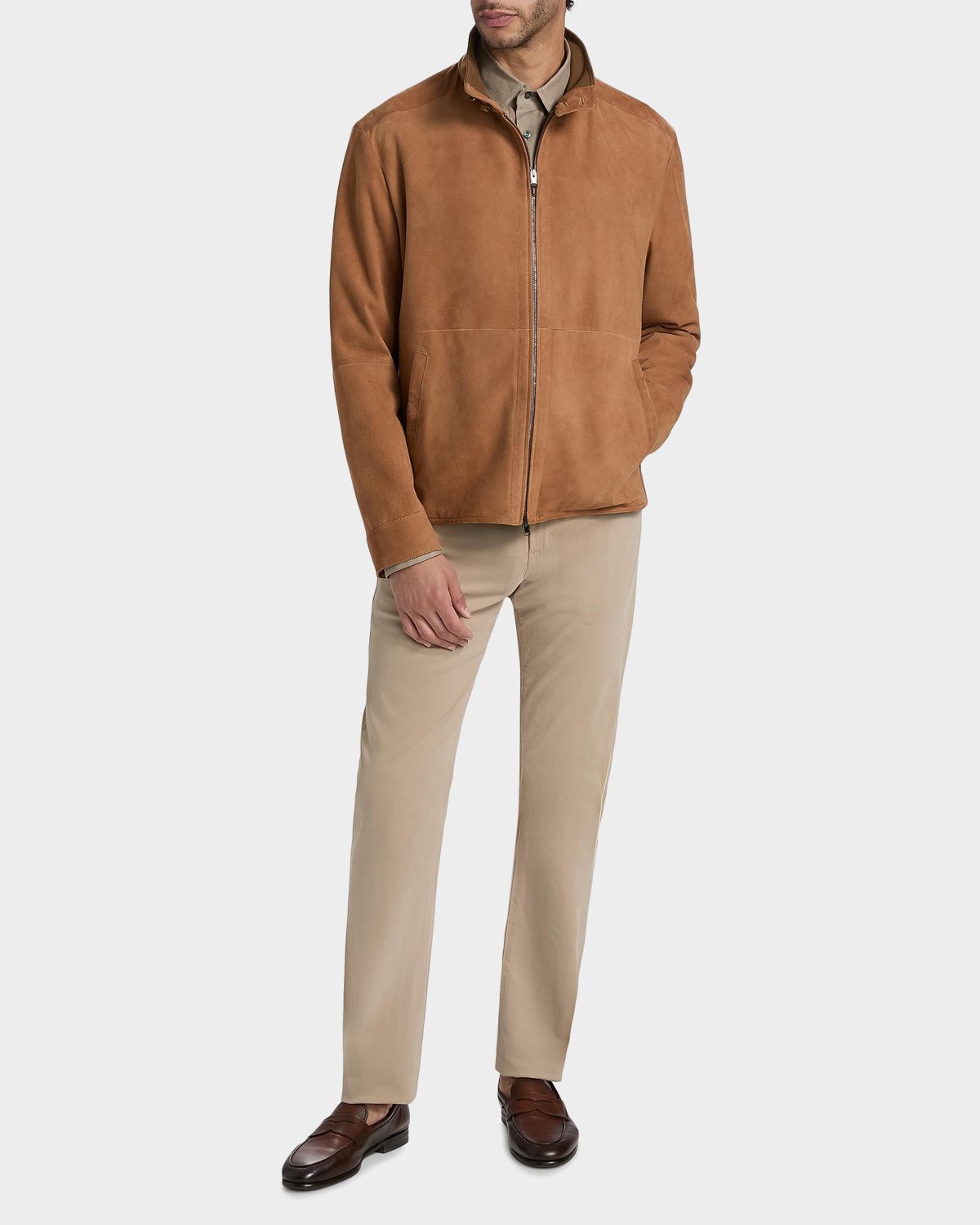 Canali Men 's Suede Stand-Collar Bomber Jacket | Thumbnail 7 Canali Men 's Suede Stand-Collar Bomber Jacket | Thumbnail 7