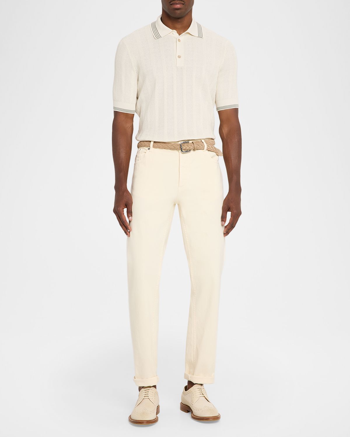 Brunello Cucinelli Men 's Cotton Textured Rib Knit Polo Shirt | Thumbnail 5 Brunello Cucinelli Men 's Cotton Textured Rib Knit Polo Shirt | Thumbnail 5