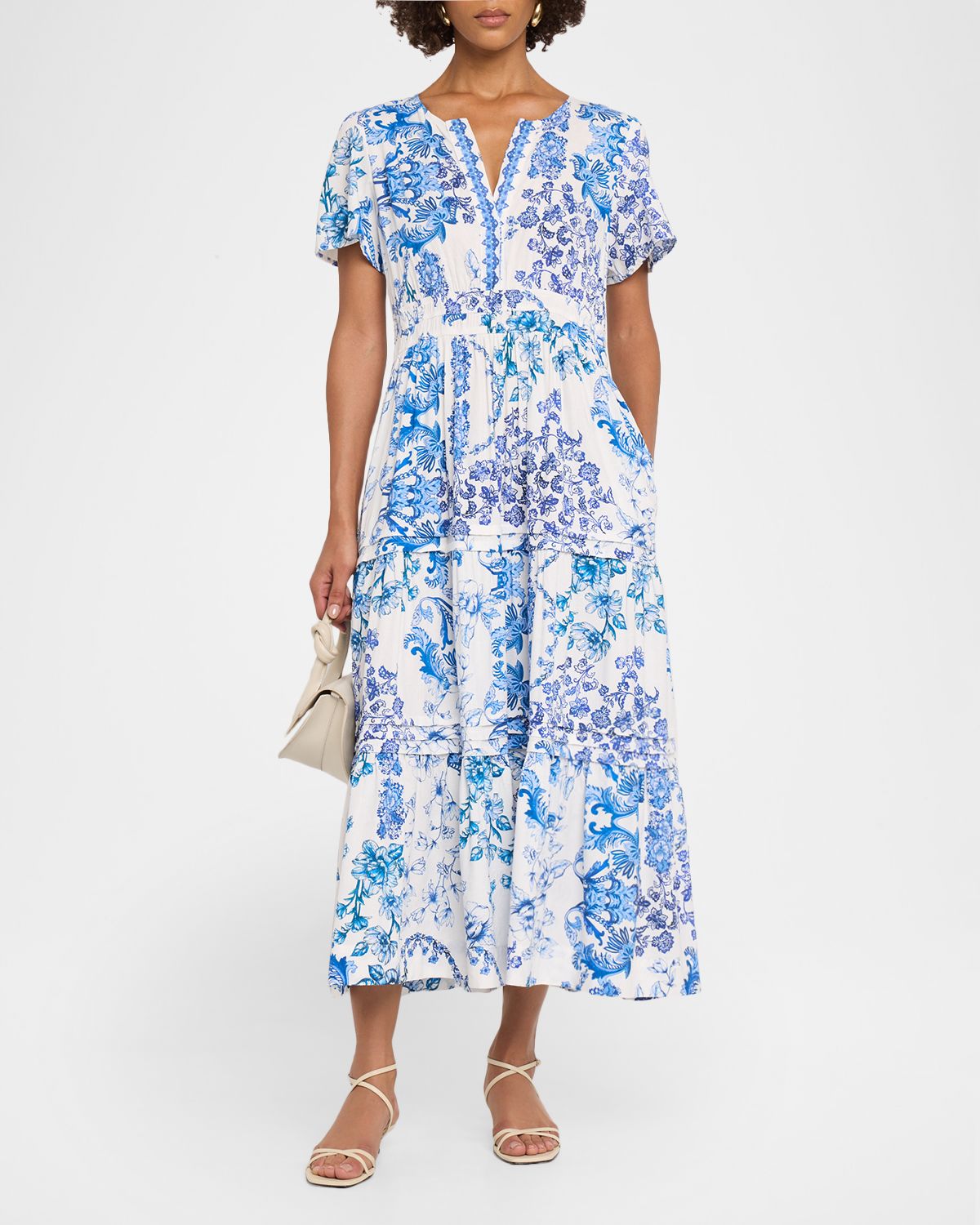 Johnny Was Vallora Floral-Print Pintuck Tiered Midi Dress