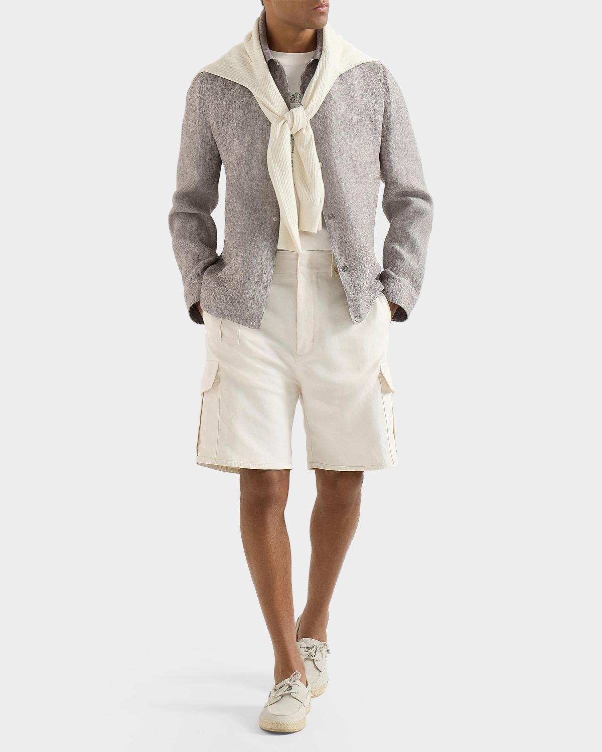 Brunello Cucinelli Men 's Linen and Hemp Diagonal Outerwear Jacket | Thumbnail 6 Brunello Cucinelli Men 's Linen and Hemp Diagonal Outerwear Jacket | Thumbnail 6