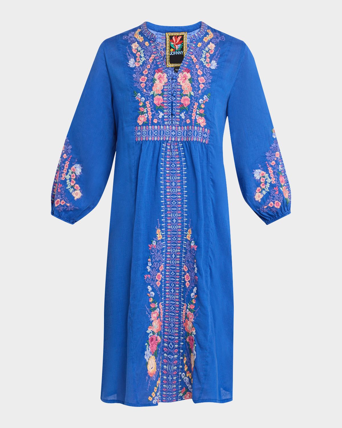 Johnny Was Floral-Embroidered Mini Shift Dress