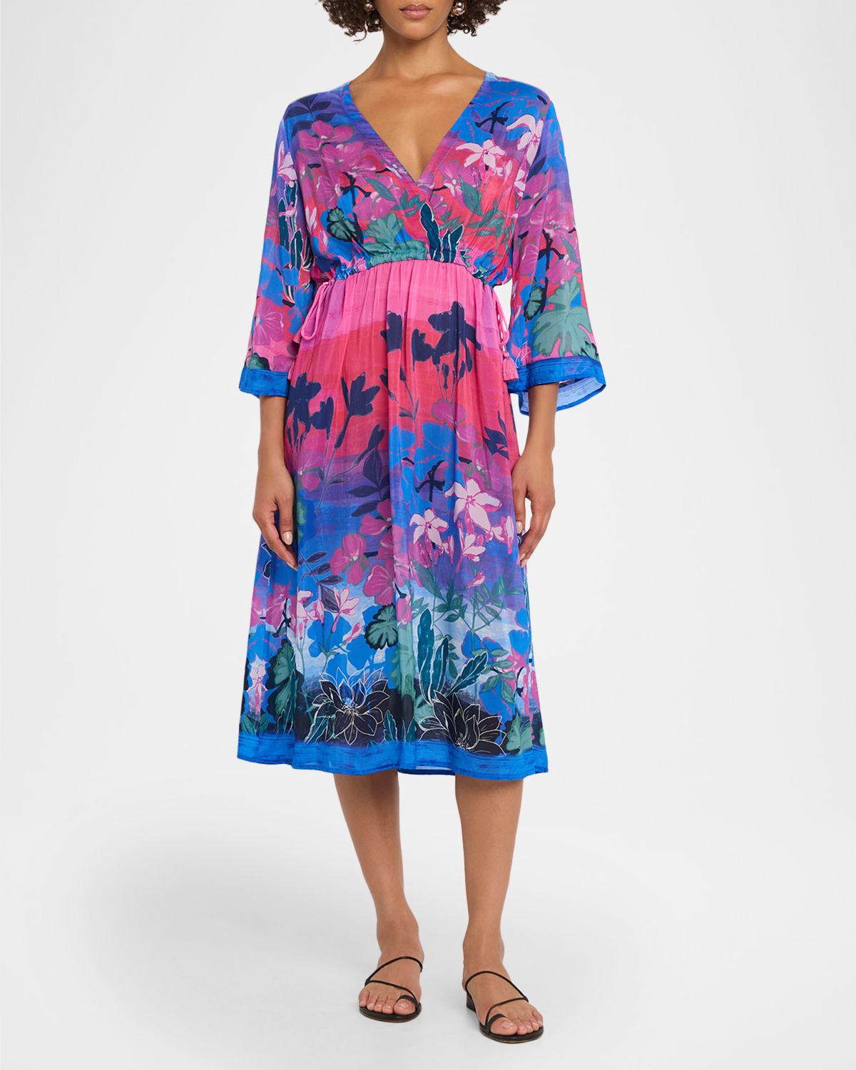 Johnny Was Nekaneh Sunset Floral-Print Midi Dress