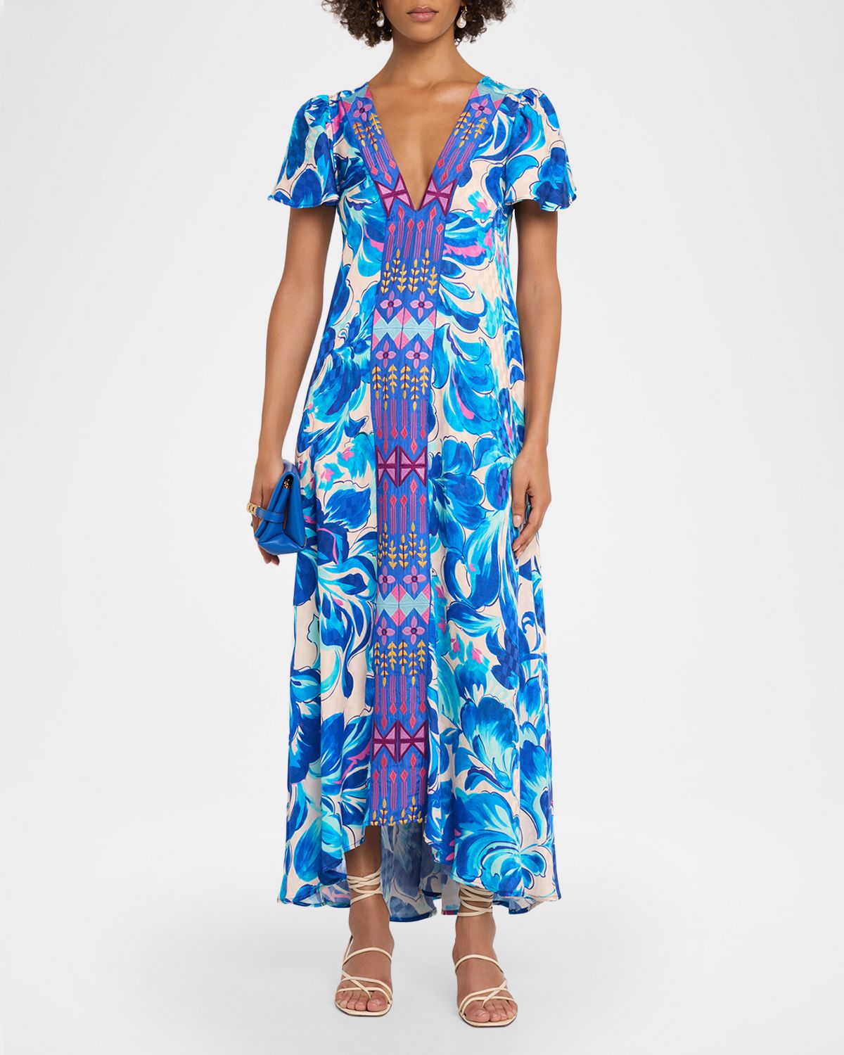 Johnny Was Embroidered Floral-Print Midi Dress