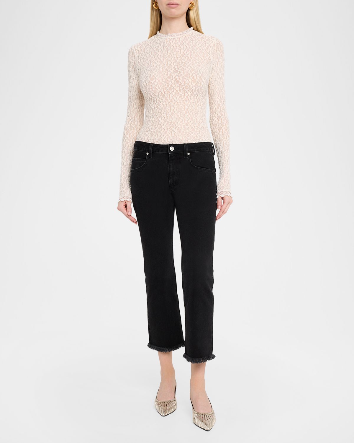 Isabel Marant Brany Stretch Lace Long-Sleeve Top | Thumbnail 5