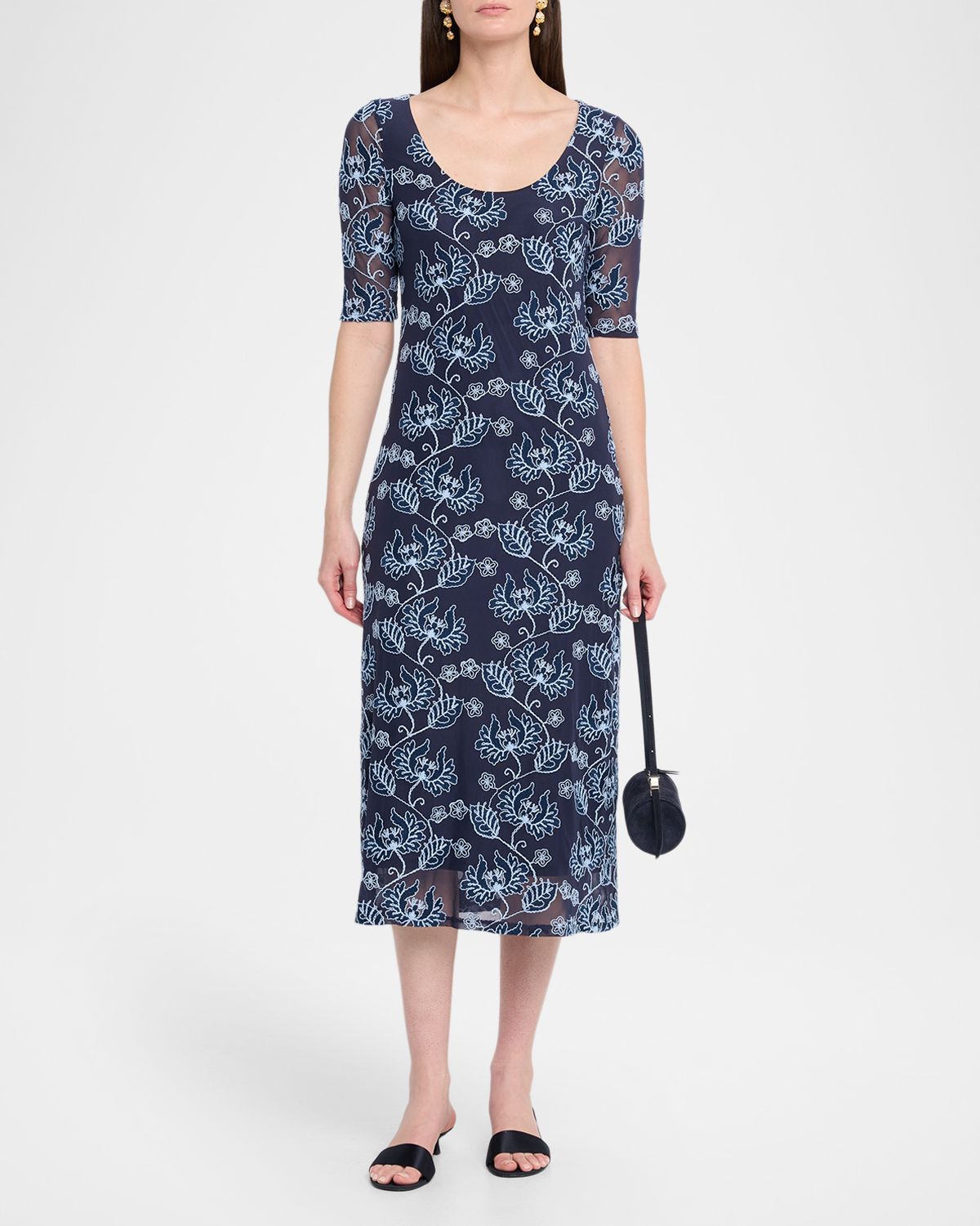 Johnny Was Maya Floral-Embroidered Mesh Midi Dress