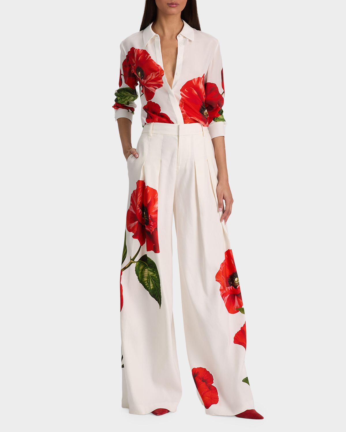ALICE + OLIVIA Blaire High-Rise Pleated Trousers