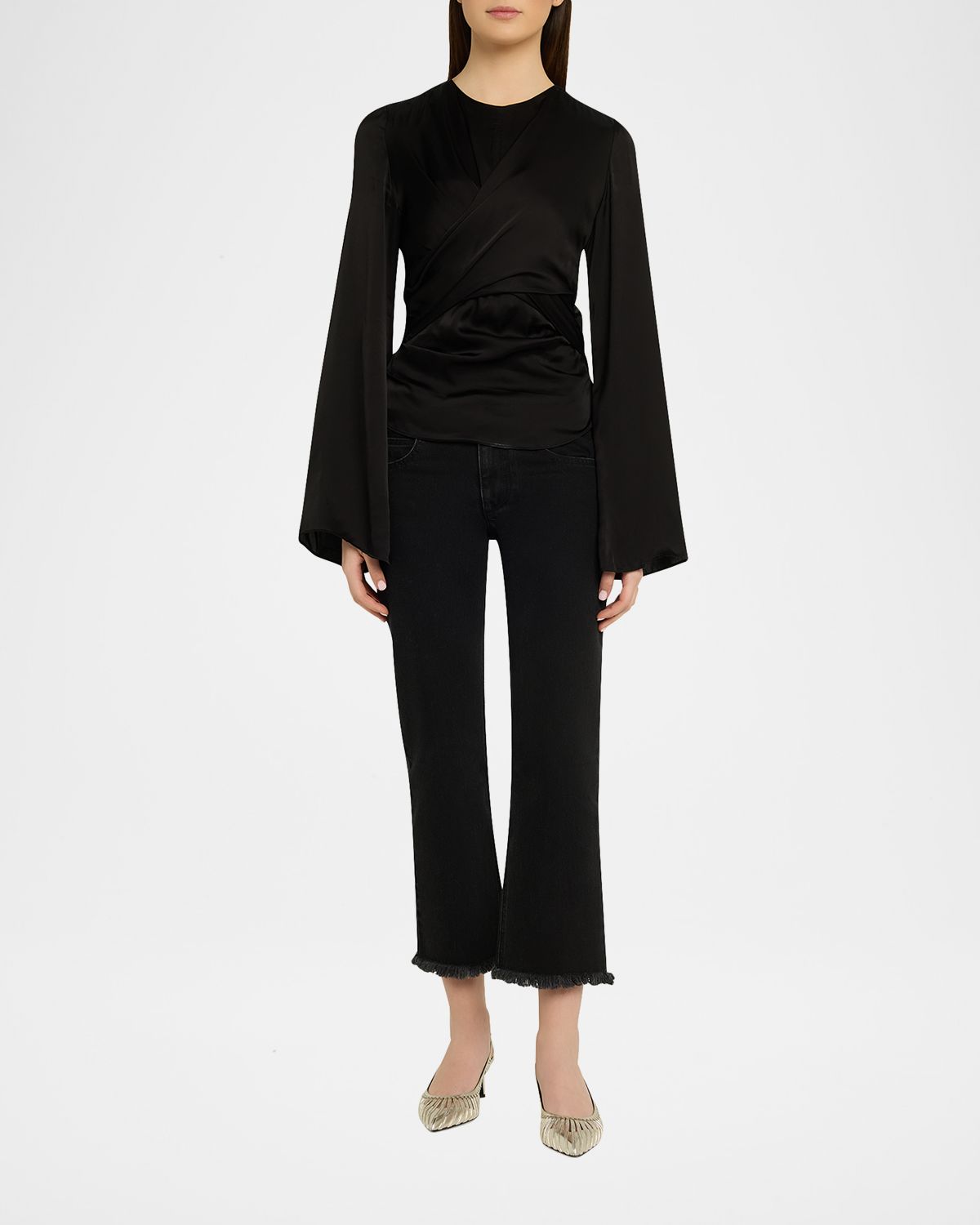 Isabel Marant Neame Draped Satin Flare-Sleeve Top