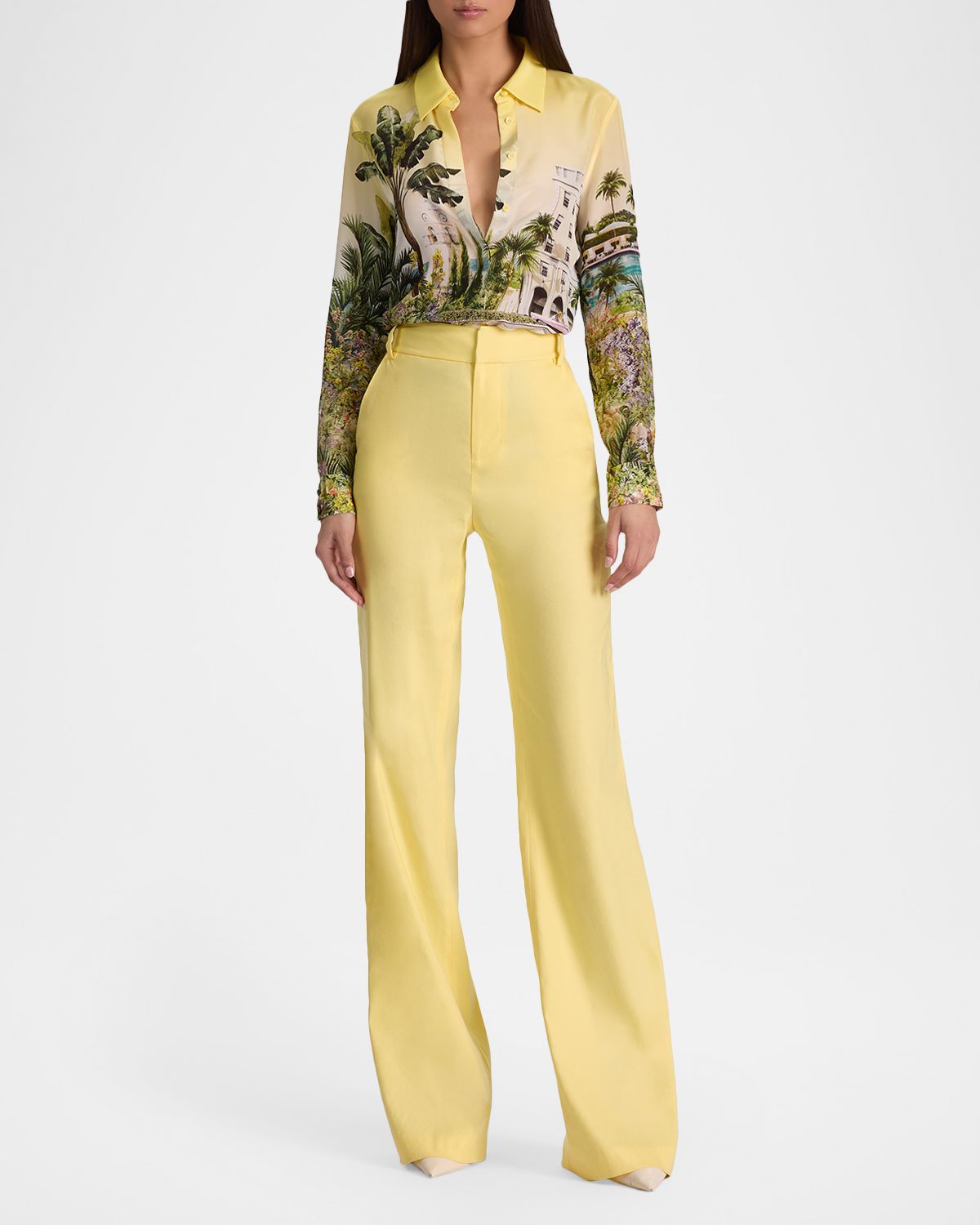 ALICE + OLIVIA Lula Linen-Blend Flare Pants