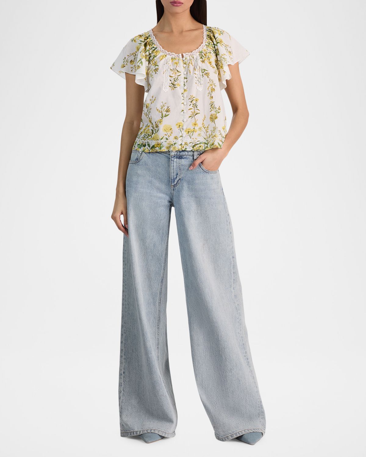 ALICE + OLIVIA Odette Floral Flutter-Sleeve Blouse | Thumbnail 2 ALICE + OLIVIA Odette Floral Flutter-Sleeve Blouse | Thumbnail 2
