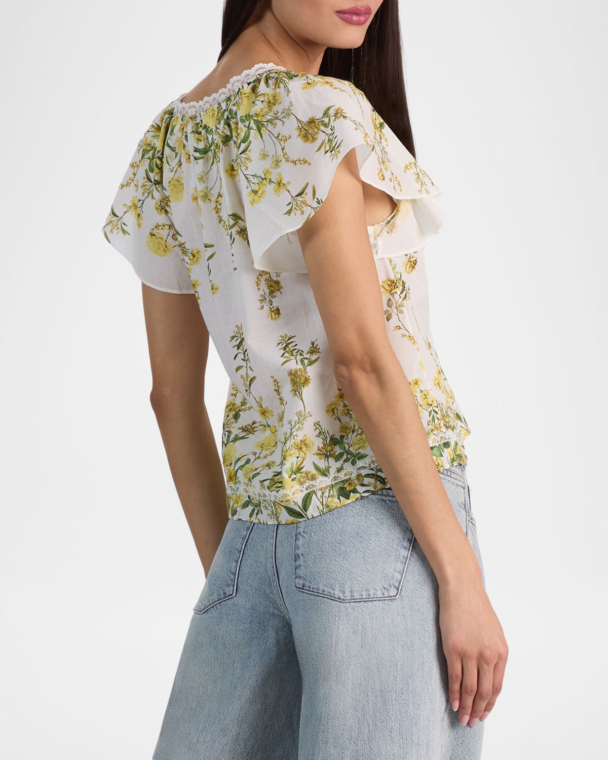 ALICE + OLIVIA Odette Floral Flutter-Sleeve Blouse | Thumbnail 3 ALICE + OLIVIA Odette Floral Flutter-Sleeve Blouse | Thumbnail 3