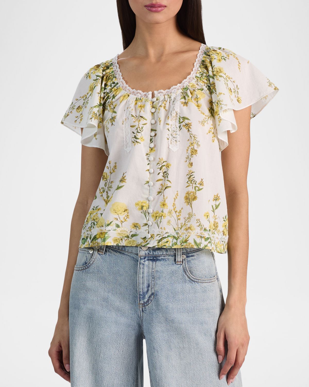 ALICE + OLIVIA Odette Floral Flutter-Sleeve Blouse | Thumbnail 4 ALICE + OLIVIA Odette Floral Flutter-Sleeve Blouse | Thumbnail 4