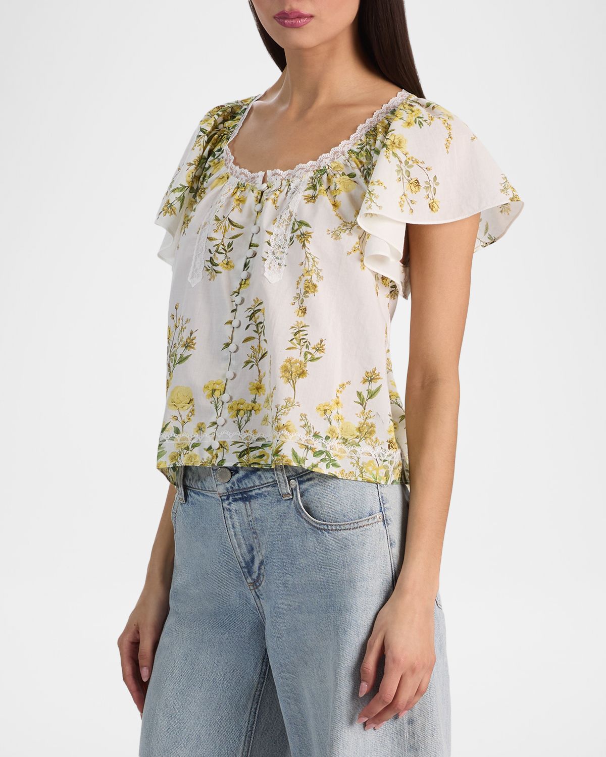 ALICE + OLIVIA Odette Floral Flutter-Sleeve Blouse | Thumbnail 6 ALICE + OLIVIA Odette Floral Flutter-Sleeve Blouse | Thumbnail 6