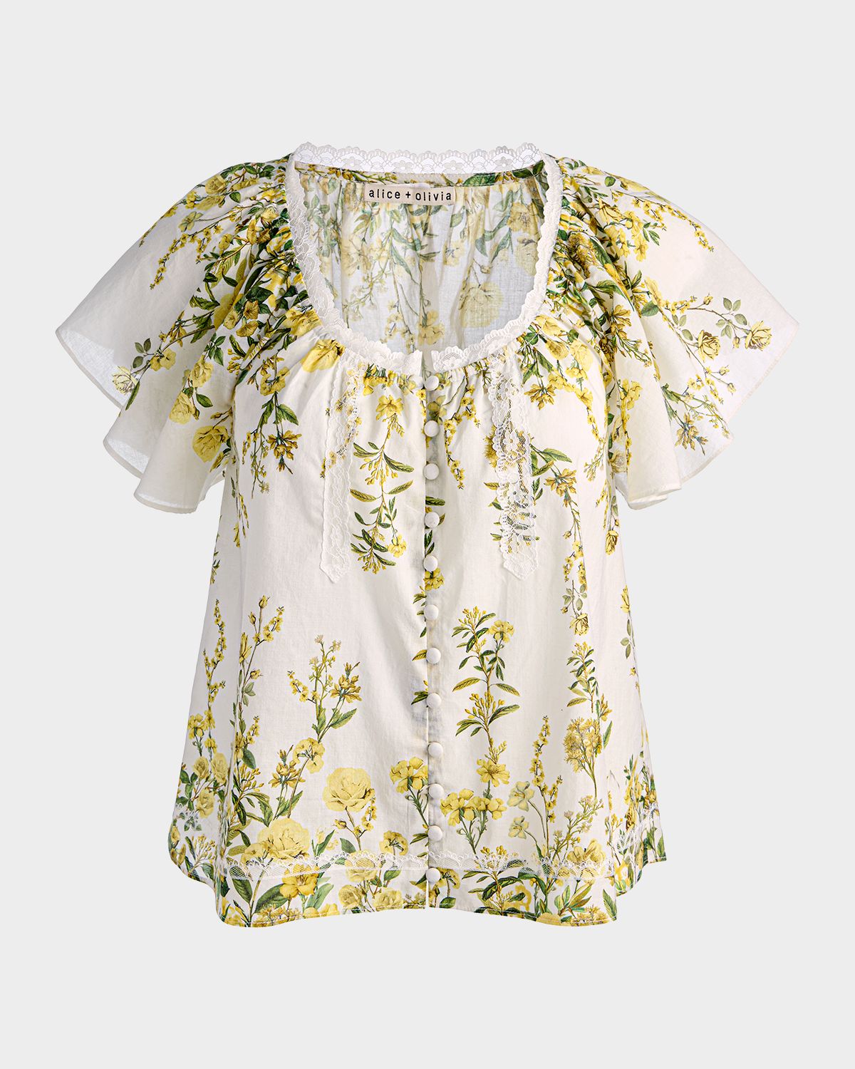 ALICE + OLIVIA Odette Floral Flutter-Sleeve Blouse