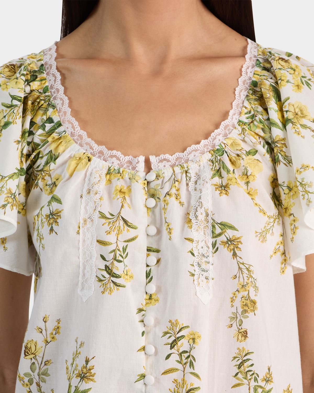ALICE + OLIVIA Odette Floral Flutter-Sleeve Blouse | Thumbnail 5 ALICE + OLIVIA Odette Floral Flutter-Sleeve Blouse | Thumbnail 5