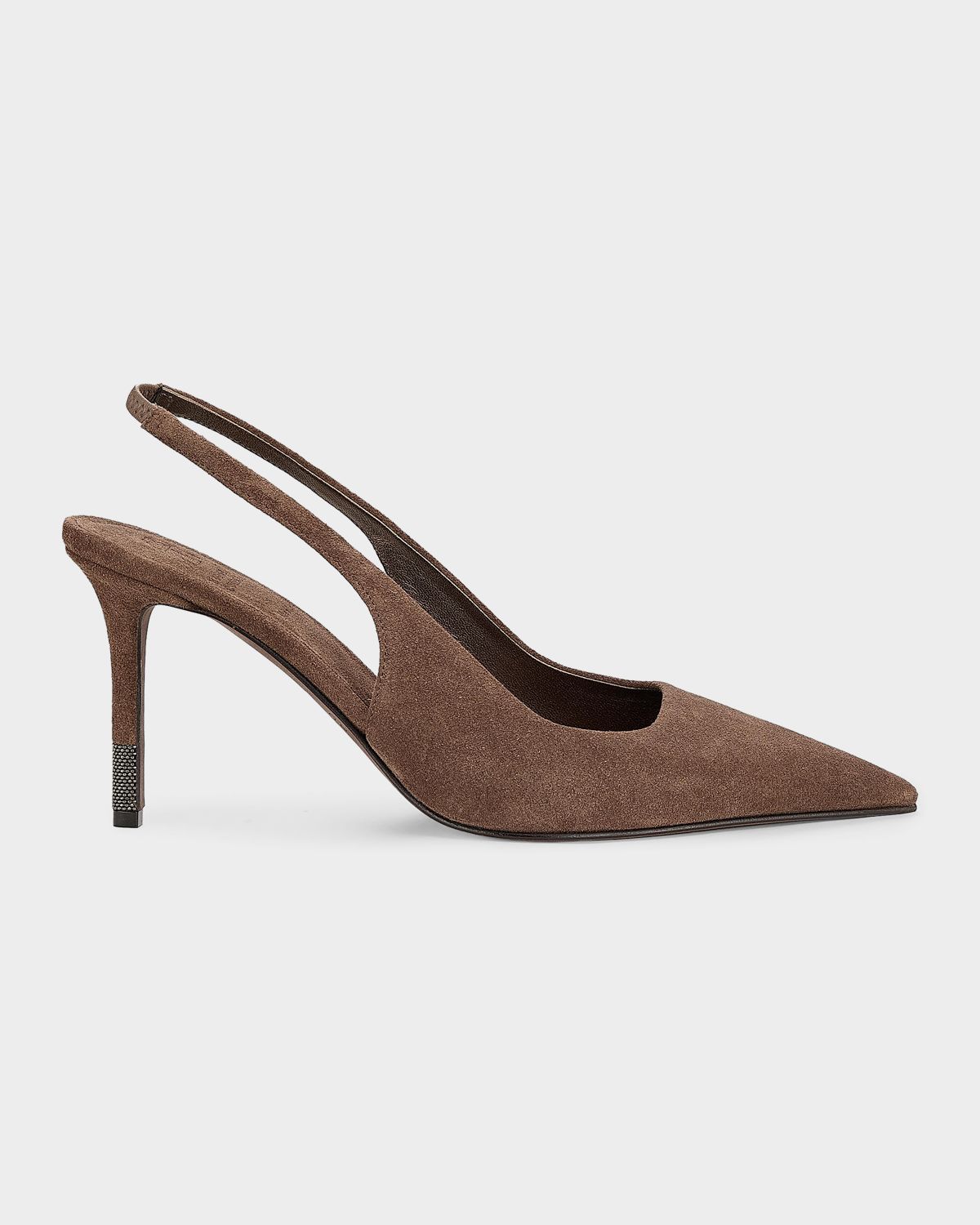 Brunello Cucinelli 100mm Suede Monili-Heel Slingback Pumps