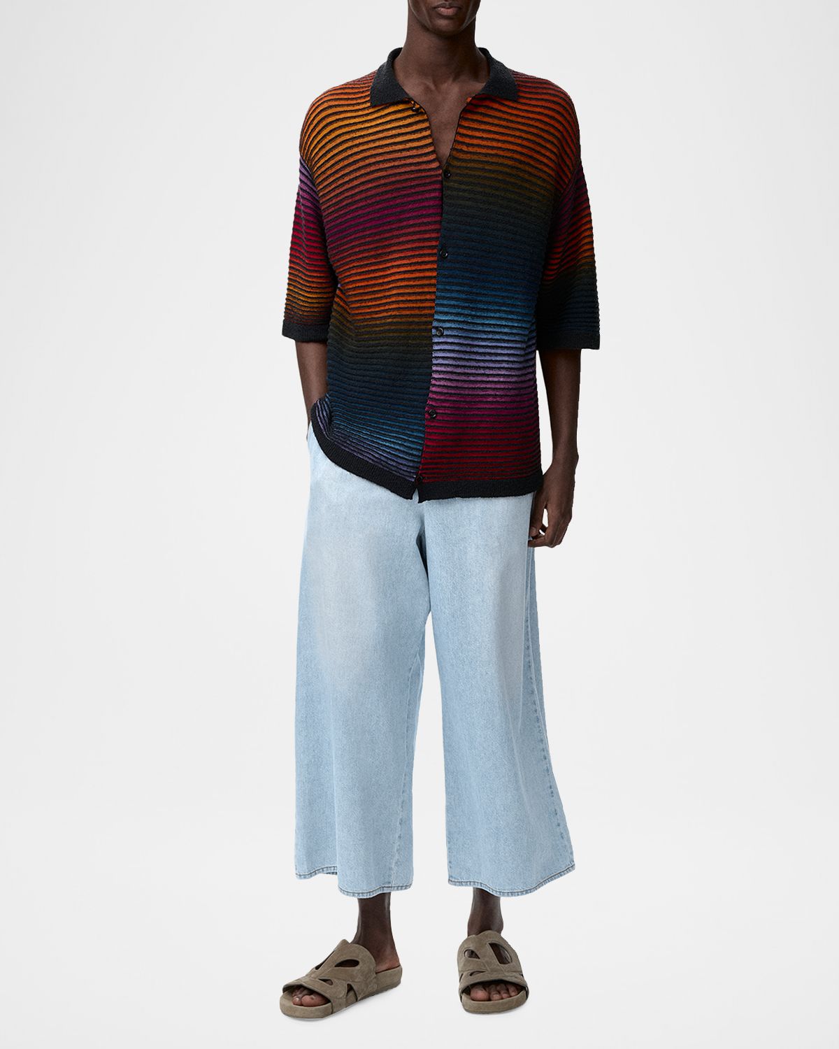 Loewe x Paula 's Ibiza Men 's Denim Cropped Wide-Leg Drawstring Pants