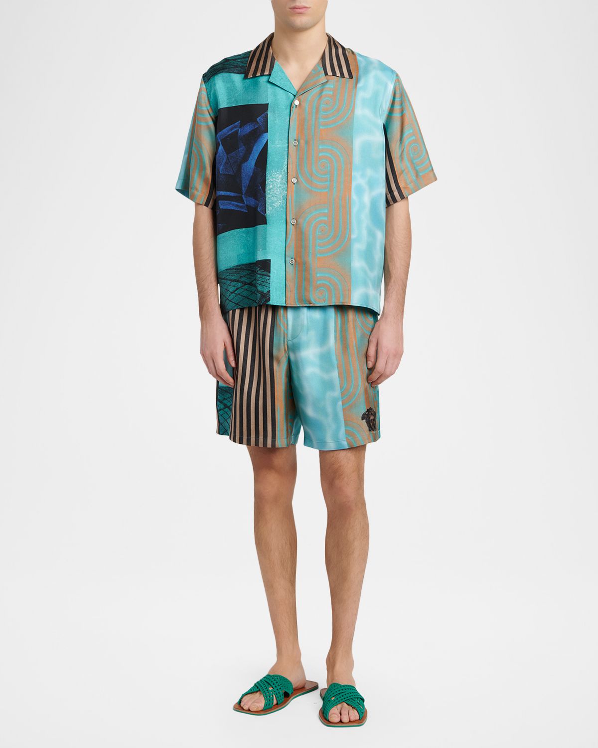 Versace Men 's Floating Abstract Silk Twill Pull-On Shorts | Thumbnail 4 Versace Men 's Floating Abstract Silk Twill Pull-On Shorts | Thumbnail 4