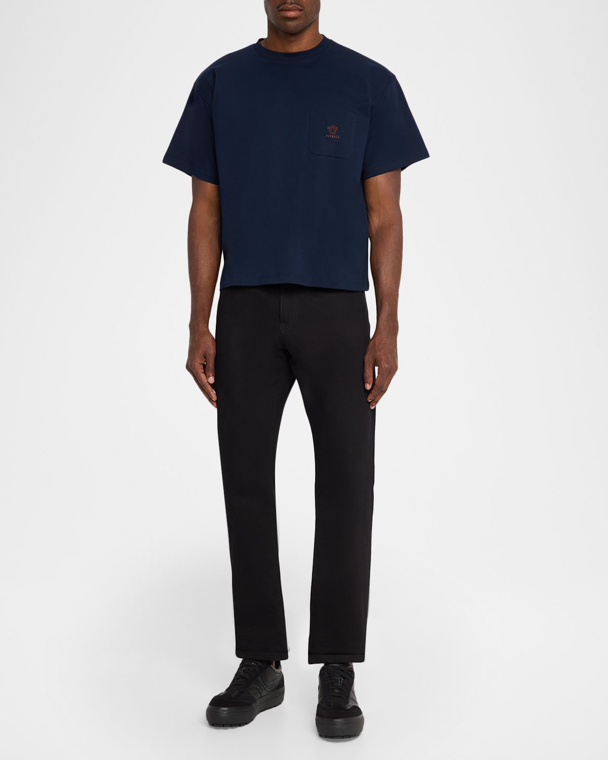 Versace Men 's Embroidered-Medusa Jersey Pocket Crewneck T-Shirt | Thumbnail 5 Versace Men 's Embroidered-Medusa Jersey Pocket Crewneck T-Shirt | Thumbnail 5