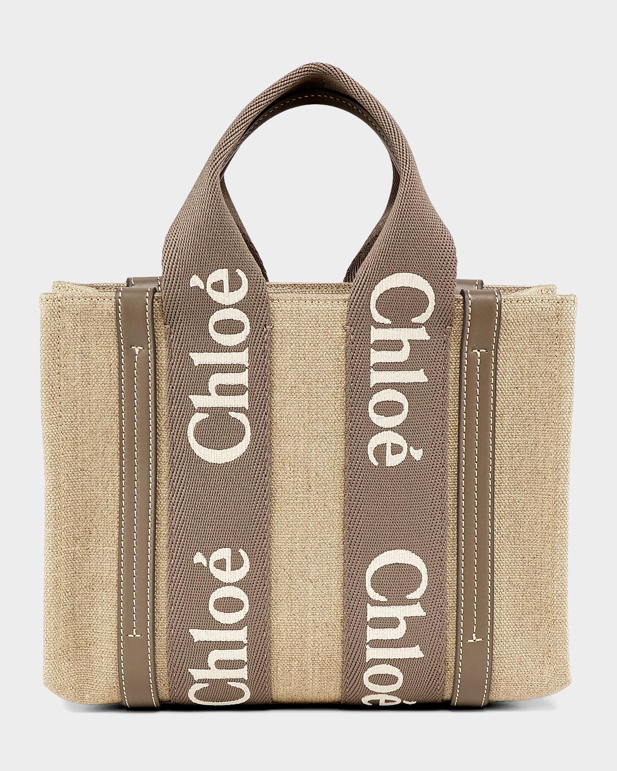 Chloe Woody Logo-Strap Linen Tote Bag