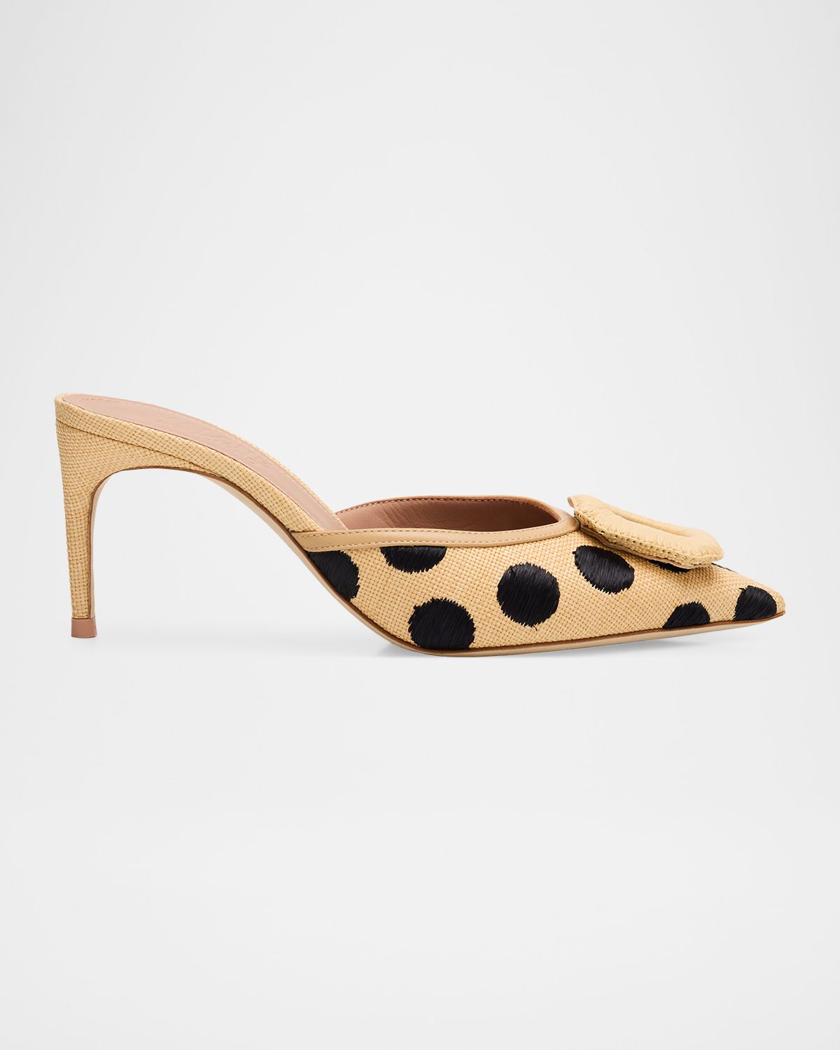 Malone Souliers 70mm Mona Polka-Dot Raffia Buckle Mules