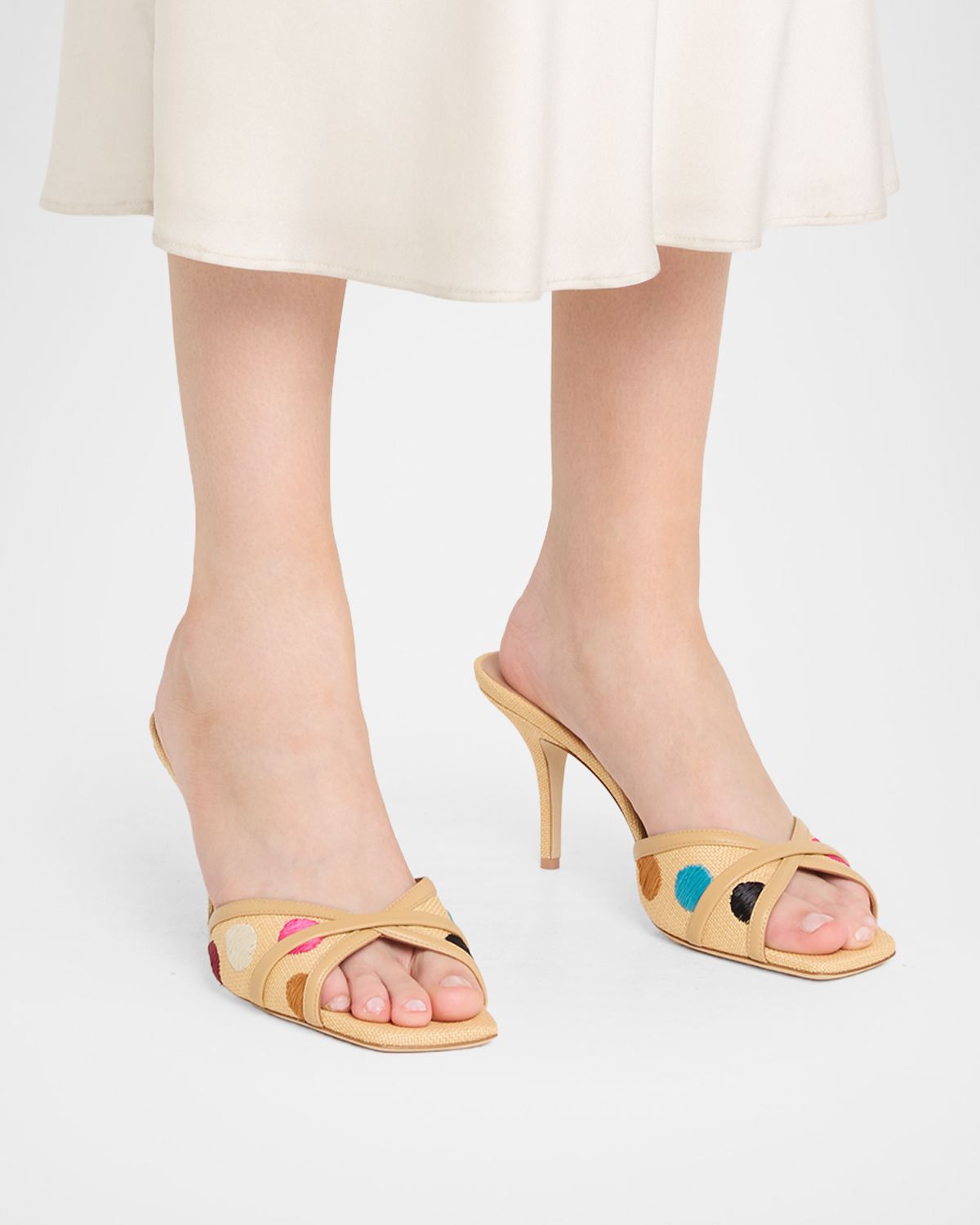 Malone Souliers Perla 70mm Polka-Dot Raffia Sandals