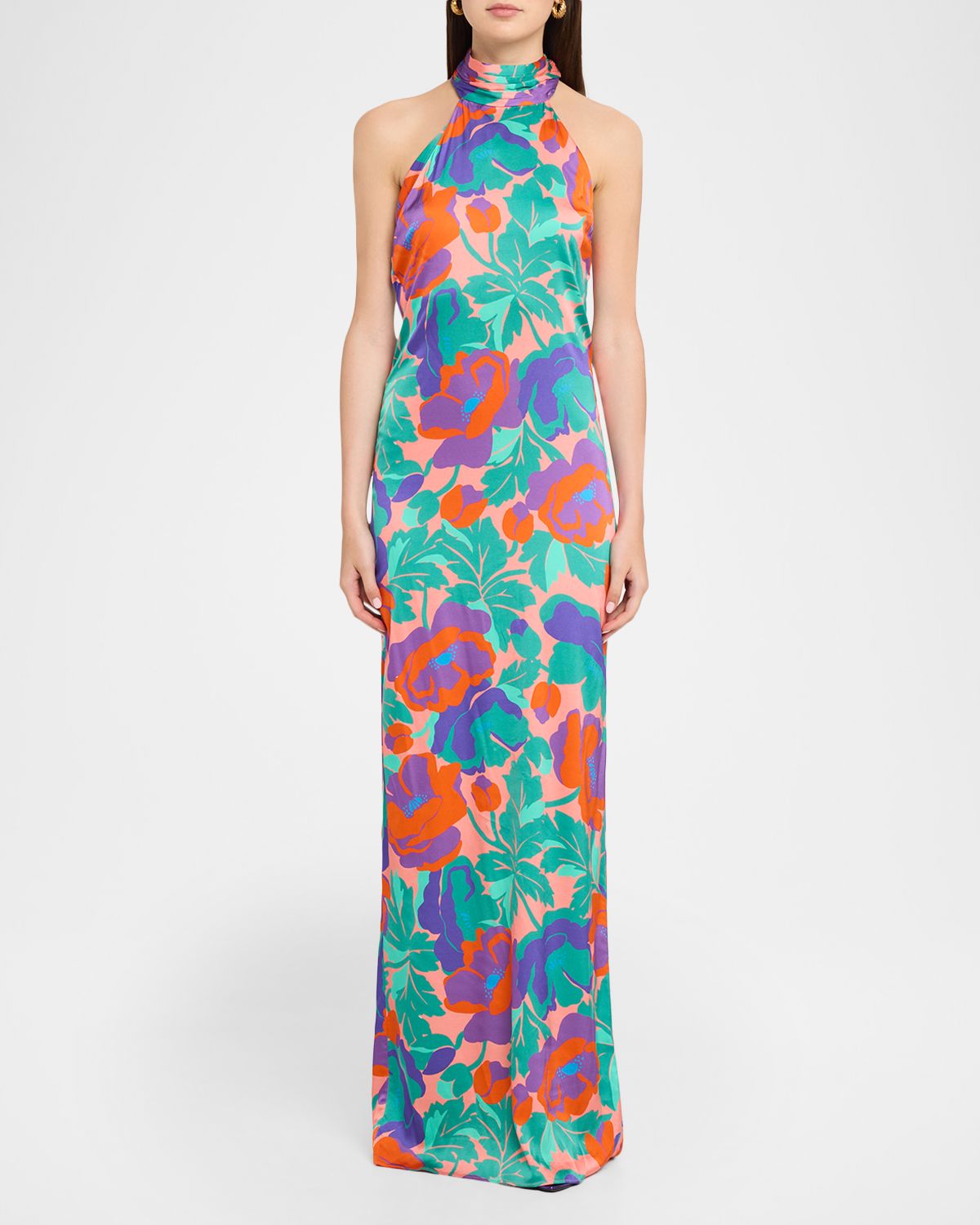 Ramy Brook Tatiana Floral-Print Halter Gown
