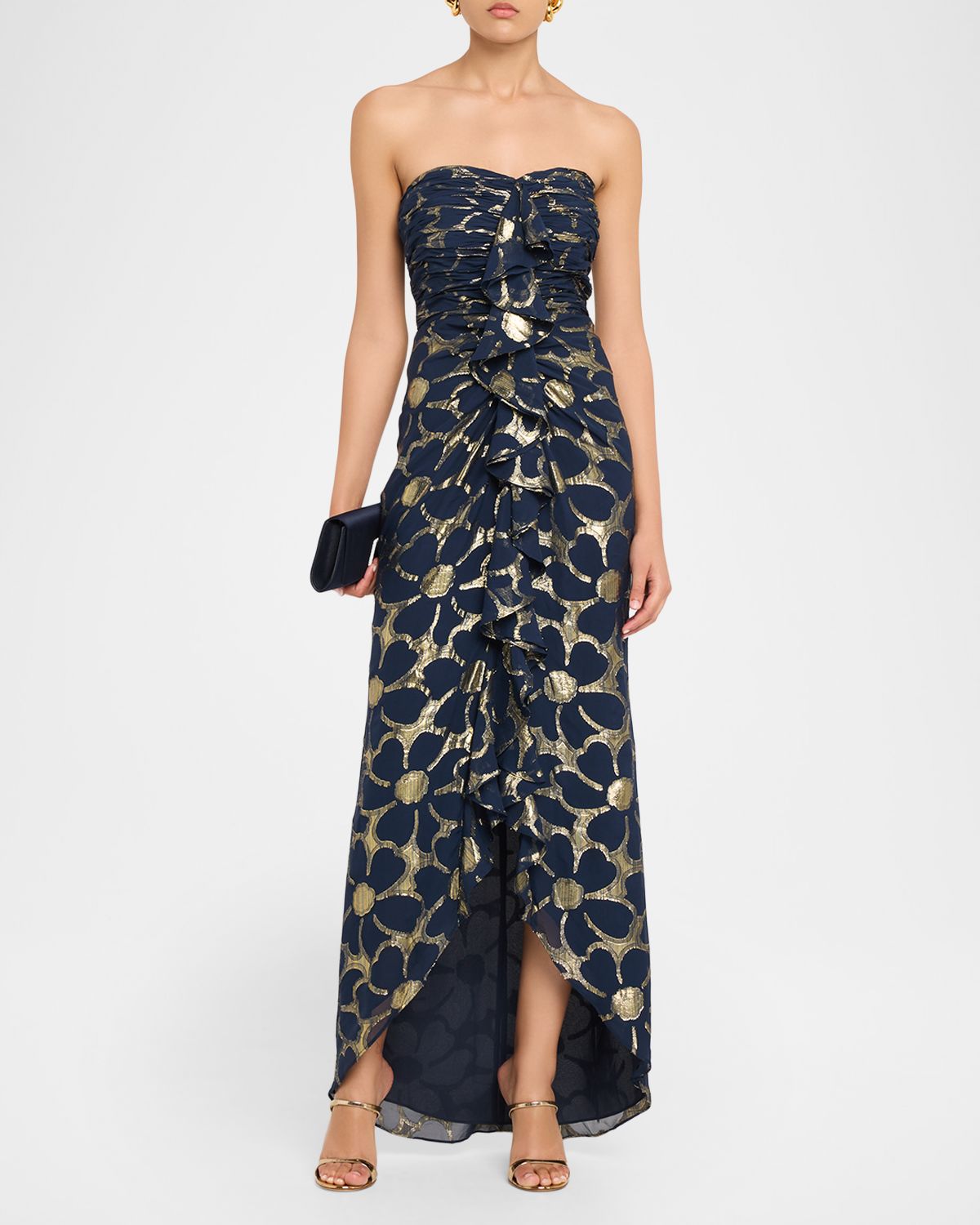 Ramy Brook Daisy Goldie Strapless Floral Jacquard Gown